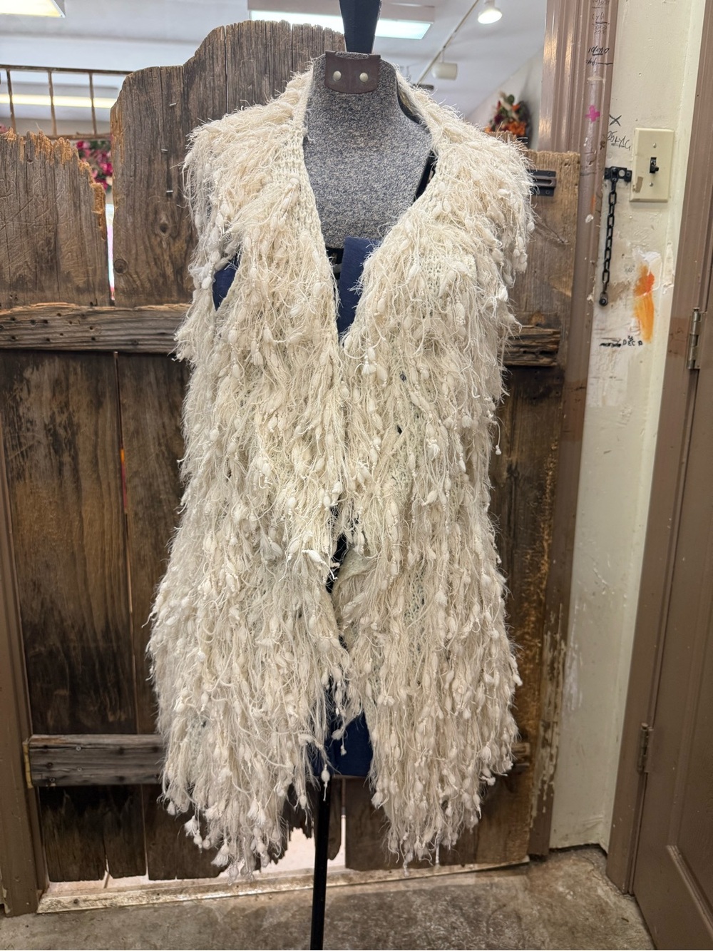 Sioni Cream Shag Knit Fringe Vest